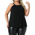 thumbnail image 1 of GRACE & GRANDEUR Blusas de Tirantes para Mujeres en Talla Grande, Cuello Alto Brillante, Sin Mangas, Abertura en la Espalda, Casual de Verano, Flowy Cami 3X Negro, 1 of 1