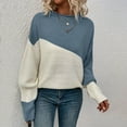 thumbnail image 2 of GBSYEWXS Women Sweater Crew Neck Color Block Long Sleeve Cute Warm Blue Sweater, 2 of 7