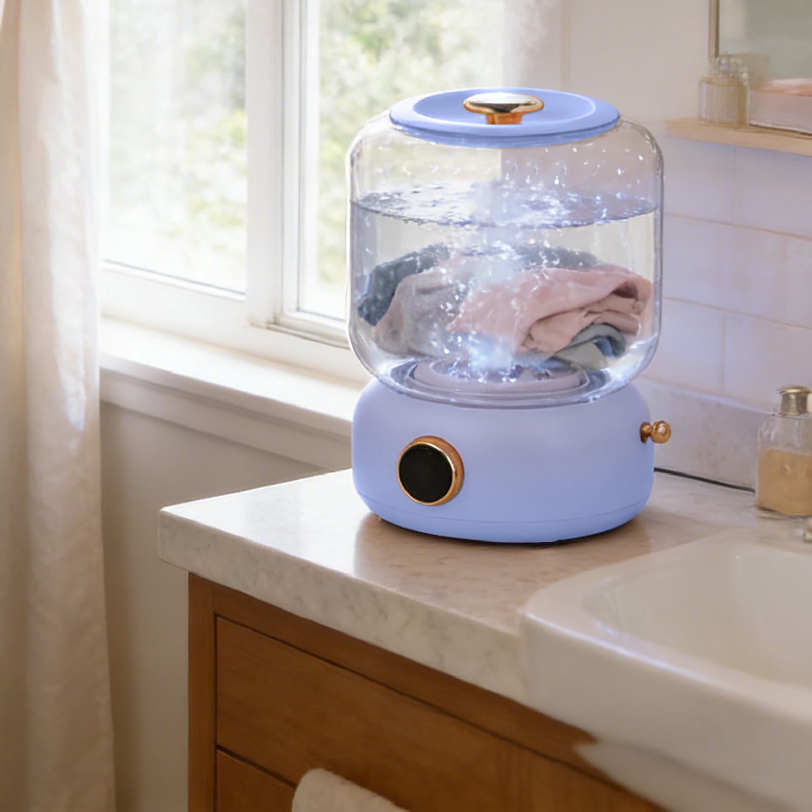 Portable USB Small Washing Machine - Rechargeable Personal Mini Washer with 3 Modes for Travel, Dorm, RV & Camping（Blue）