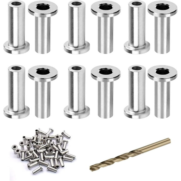 1 Pcs T316 Stainless Steel Protector Sleeves for 1/8" Wire Rope Cable Railing with A Drill Bit, Deck Cable Railing Kits for Wood and Composite Posts