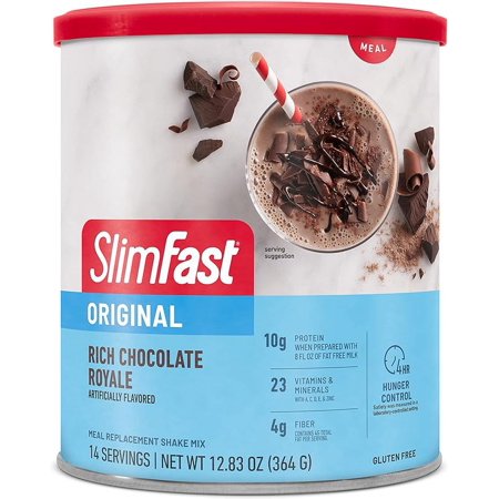SlimFast Meal Replacement Powder, Original Rich Chocolate Royale, Weight Loss Shake Mix, 10g of Protein, 14 Servings (Packaging May Vary)
