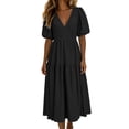thumbnail image 5 of Iyufng Long Summer Puff Sleeves Dresses for Women V-Neck with Fitted Waist and Back Zipper, 5 of 7