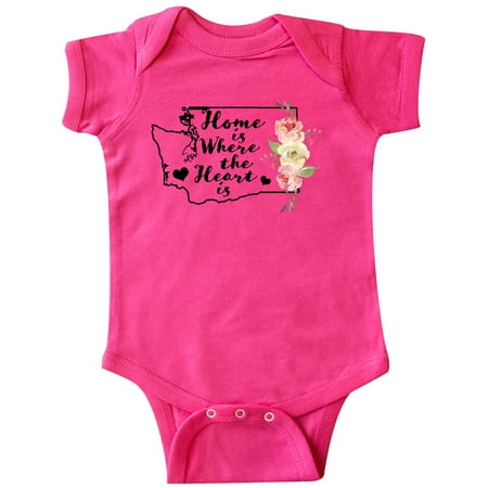 

Inktastic Washington Home is Where The Heart is with Watercolor Floral Gift Baby Girl Bodysuit