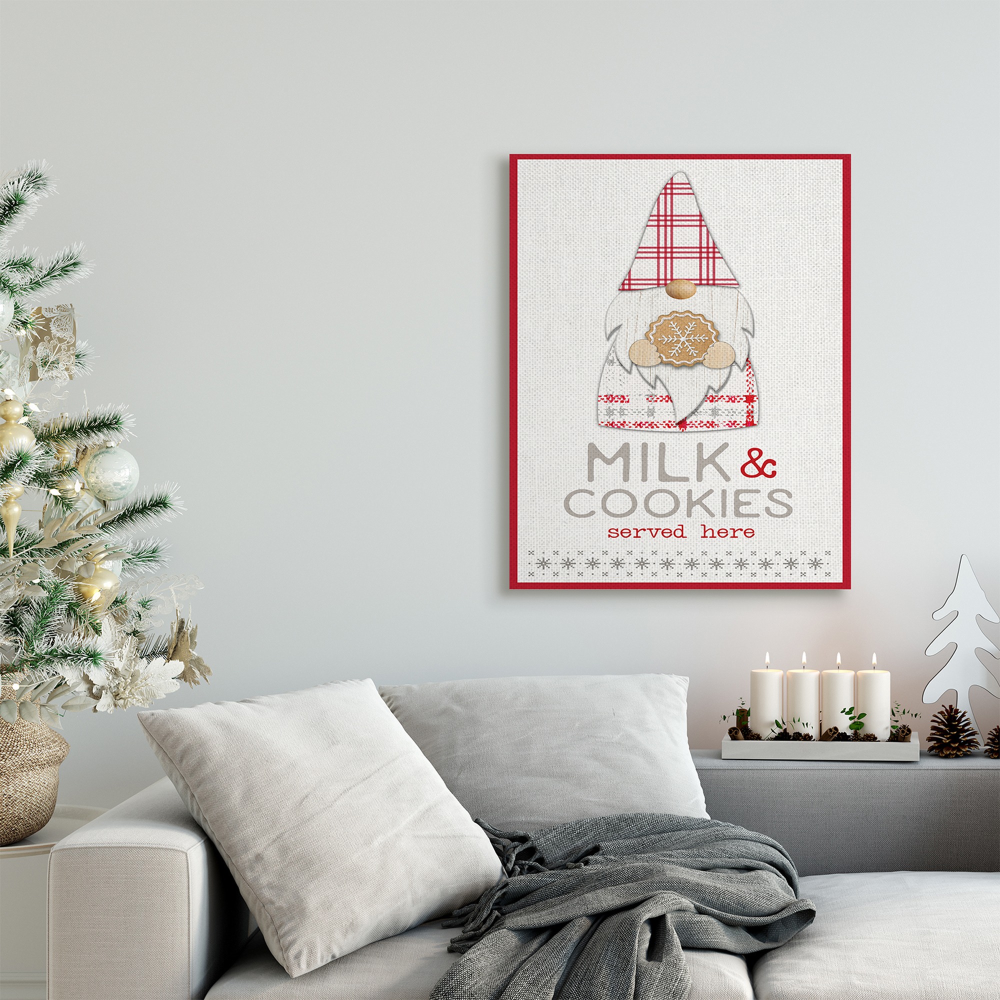 Stupell Industries Milk and Cookies Phrase Christmas Plaid Gnome Fairy Tales & Fantasy Painting Gallery Wrapped Canvas Art Print Wall Art, 24 x 30