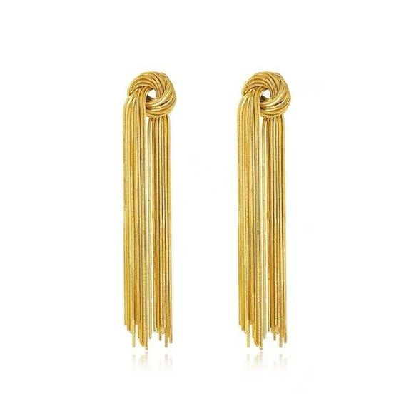 Elegant Gold Long Earrings for Women - 4.3 Inch Dangling Drop Earrings with 925 Sterling Silver Posts and Tassels Details Knot Chandelier Women Jewelry