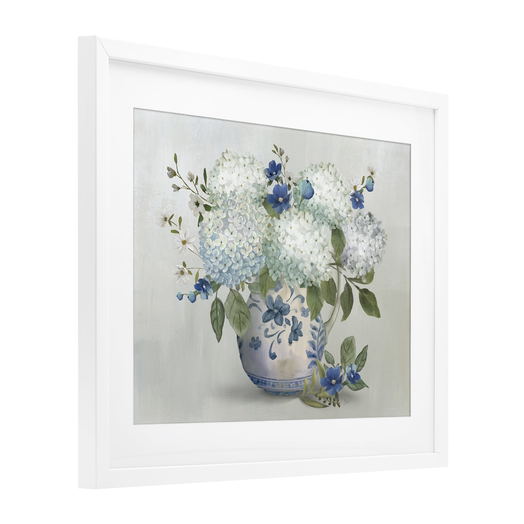 Stupell Industries Ivory & Blue Hydrangea Vase White Framed Print Under Glass, design by Nan