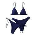 thumbnail image 2 of Lekwk Women's 3 Pcs Triangle Bikini Set Ruched Detail Built-in Bra Pads, Adjustable Side Tie & Open Back Cutout, Solid Color Bathing Suit for Beach Vacation Summer, 2 of 5