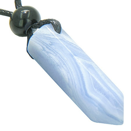 - Lucky Crystal Point Good Luck Powers Amulet Pendant Necklace in Blue Lace Agate Gemstone