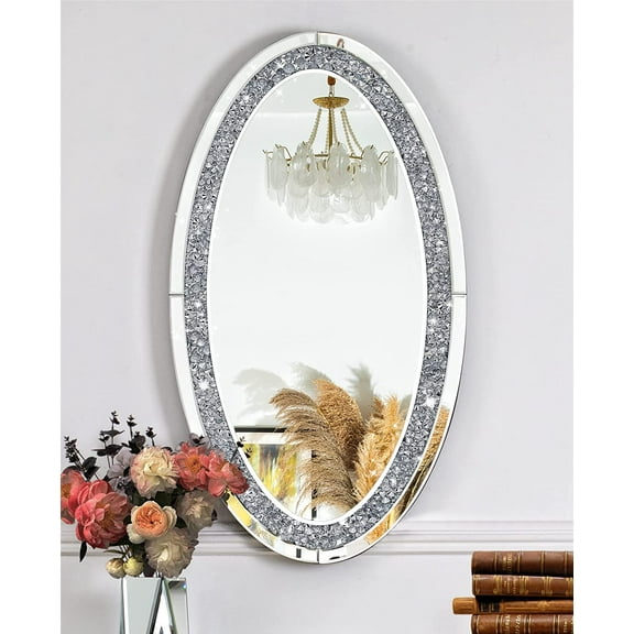 SHYFOY 36" L x 23" W Oval Wall Mirror for Living Room Decor, Diamond Design Accent Mirror,Decorative Mirrors for Wall