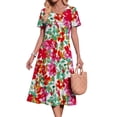 thumbnail image 3 of Fantaslook Pleated Summer Dresses for Women Short Sleeve A Line Midi Dress Flowy Floral Sundress Casual Dress with Pockets, 3 of 10