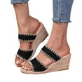 thumbnail image 7 of hopeusnice Women's Espadrille Wedge Sandals Summer Open Toe Buckle Strappy Platform Wedge Shoes Comfortable Slip On Wedge Slides Black 40, 7 of 7