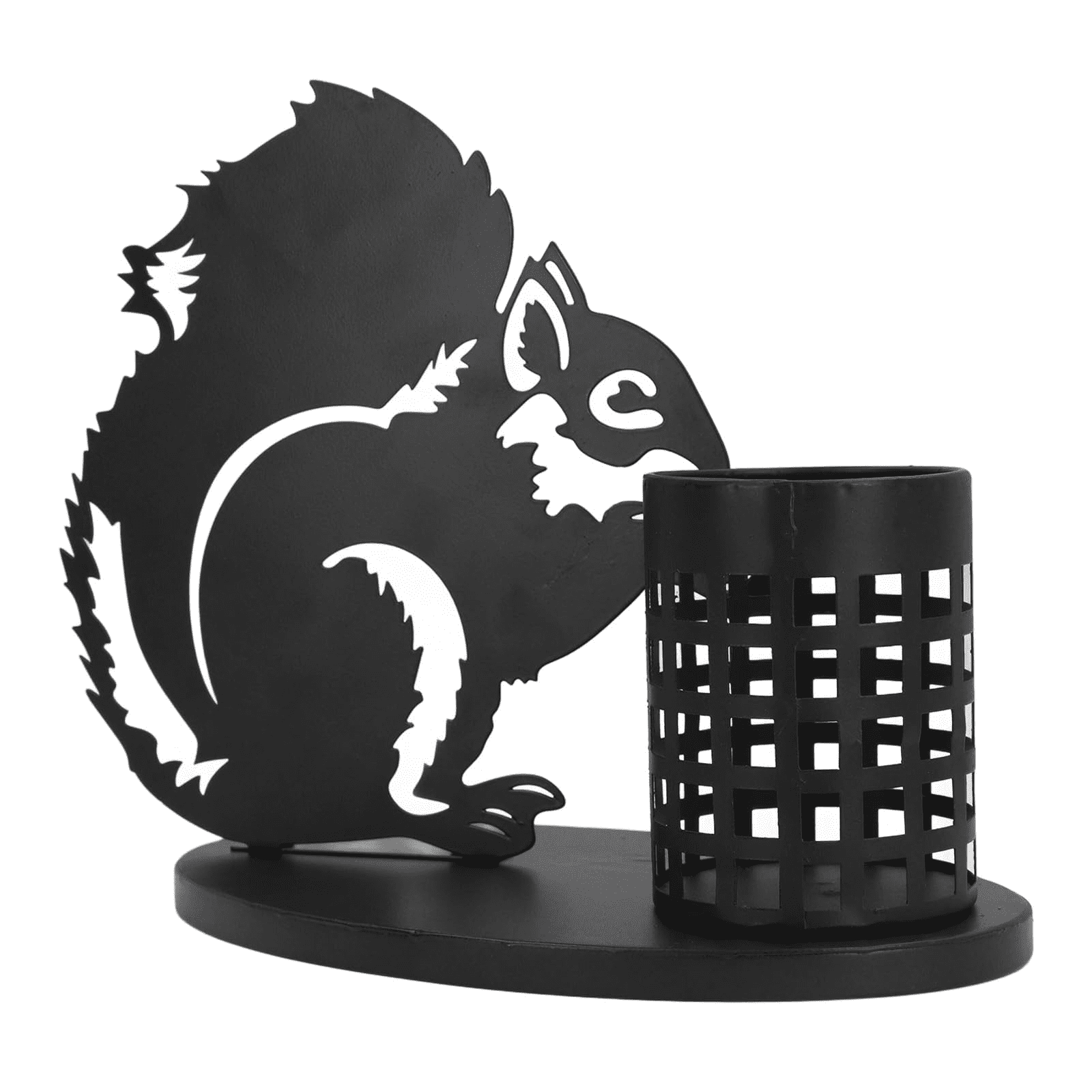 Modern Black Metal Desk Accessories Squirrel Stationery Organizer and Vase for Pencils Markers and Brushes Unique Aesthetic Tabletop Storage with Easy Assembly