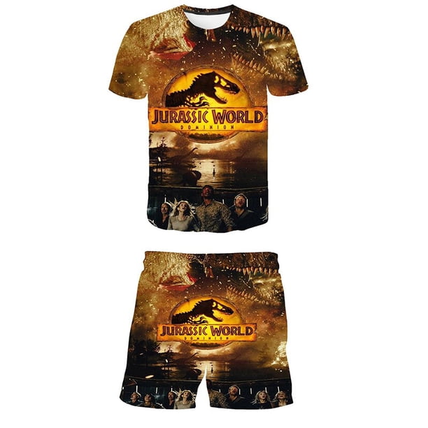 Niñas Verano Niños Jurassic World Dominion Conjuntos de ropa Pantalones cortos Camiseta de manga corta Bebé Niños Ropa Trajes para 1-14Yrs5T Gao Jinjia LED