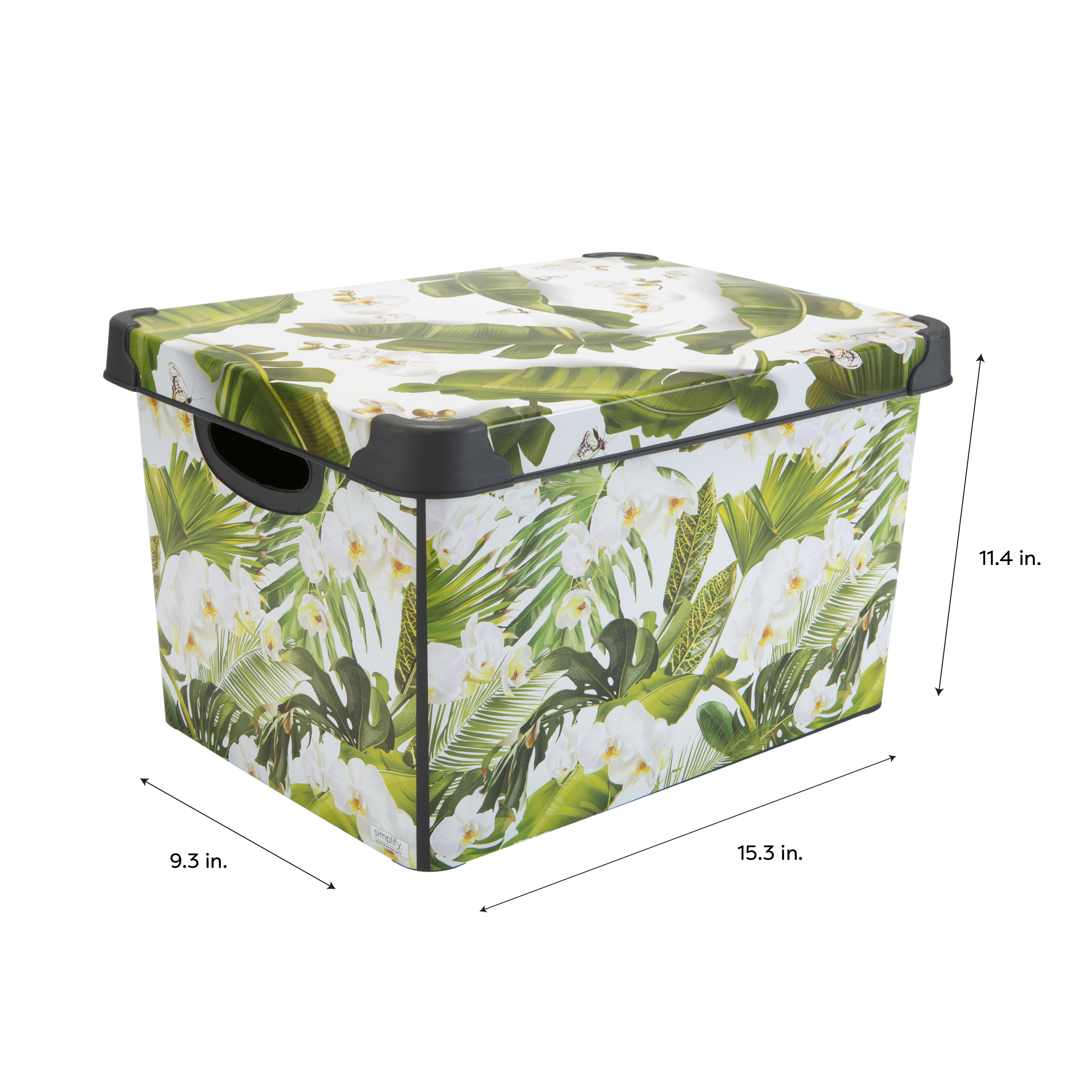 Simplify 2 Pack Tropical Leaf Print Design Plastic Storage Bin, White