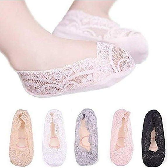 5Pack Little Girl No Show Socks Low Cut Lace Flats Non-skid Socks Boat Liner Invisible Socks