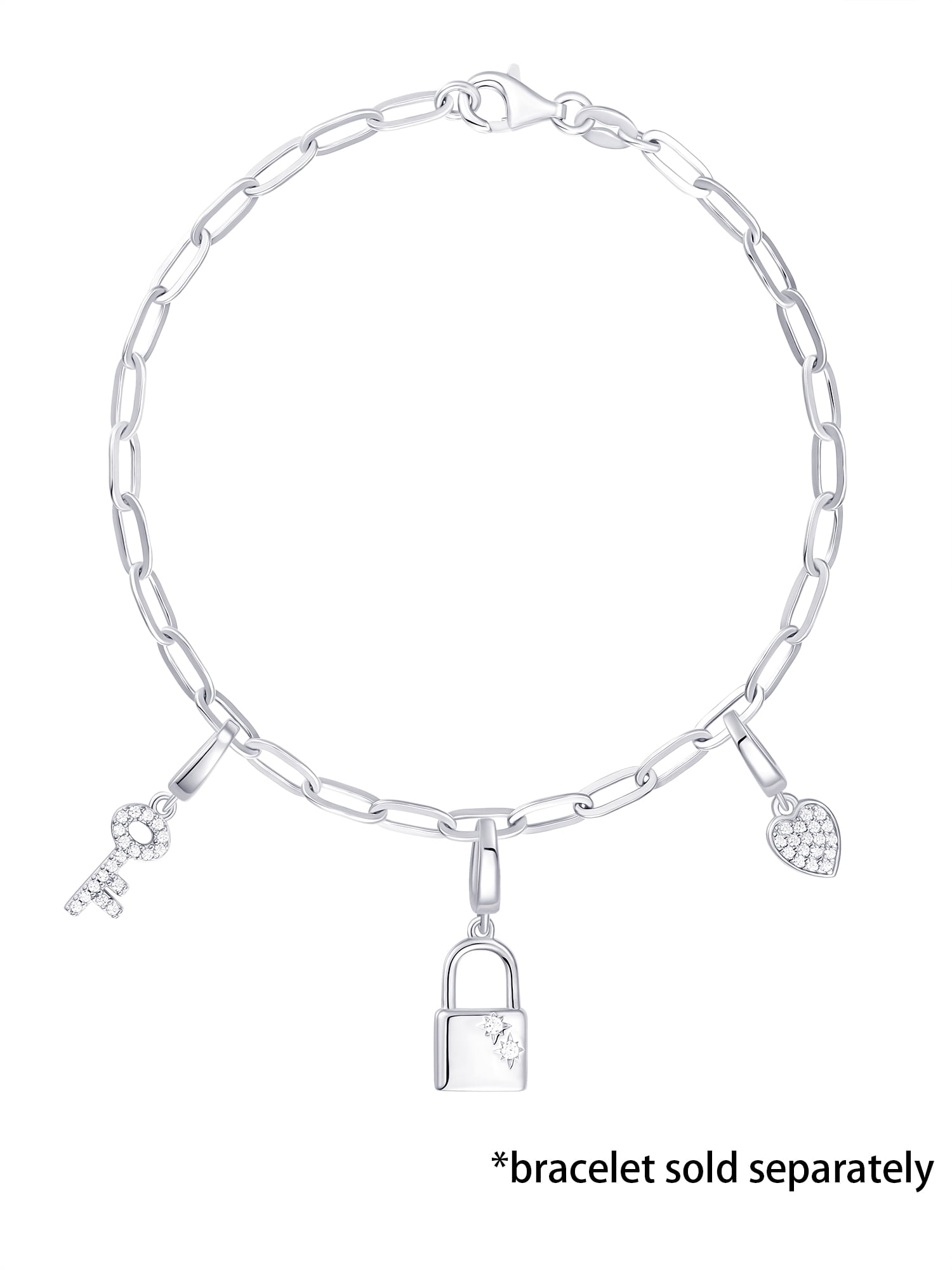 Brilliance Fine Jewelry Simulated Diamonds Key Lock Charm Set in Sterling Silver