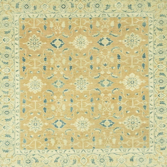 Ahgly Company Machine Washable Indoor Square Abstract Brown Gold Area Rugs, 6' Square