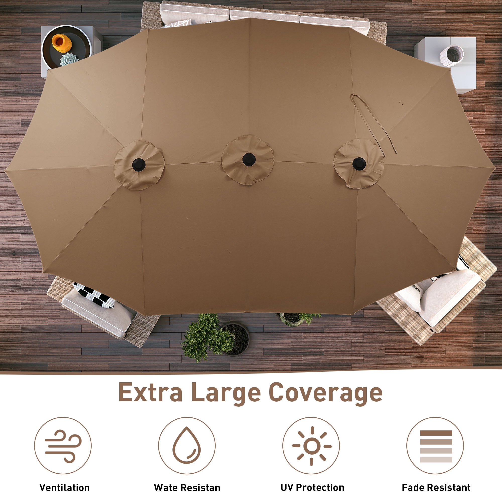 Autlaycil 15' Outdoor Patio Umbrella and Matching Base, Market, Beach, Garden, Yard, Party, Coffee