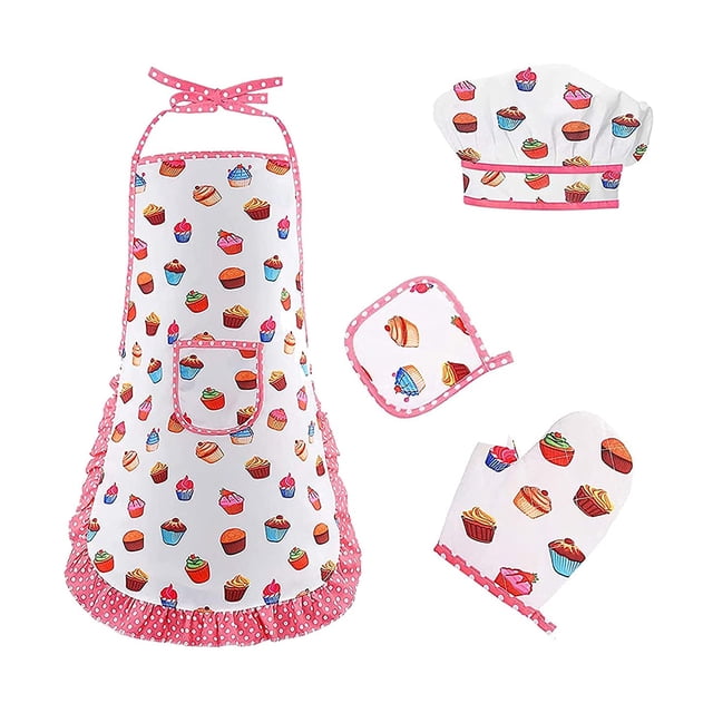 Ounissouiy Set Chef Cooking Play Baking Toy Ropa Sombrero Delantal Guantes preescolares Cumpleaños Prop Educativo Niños pequeños Niños Juegos de imaginación cuatro
