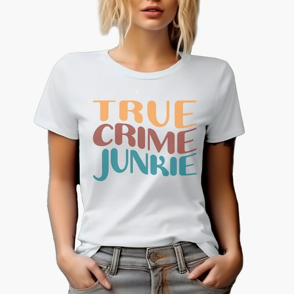 True Crime Junkie, Podcast Listener, Lover or Enthusiast Themed, Groovy Retro Wavy Text Merch Gift, White T-Shirt, Small