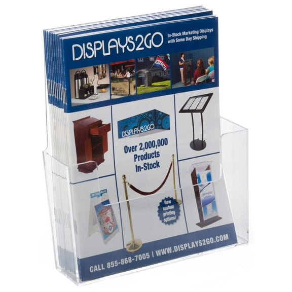 Set of 20, Clear Plastic Literature Holders for 8-1/2"w Magazines - Slant-Back Countertop Flyer Stands Include a Support Frame Backer