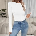 thumbnail image 2 of Enjoytime Women Blouses Round Neck Solid Color Long Sleeve Shirts Business Work Casual Basic Tops Fall Winter Fashion Clothing 2025 White S, 2 of 7