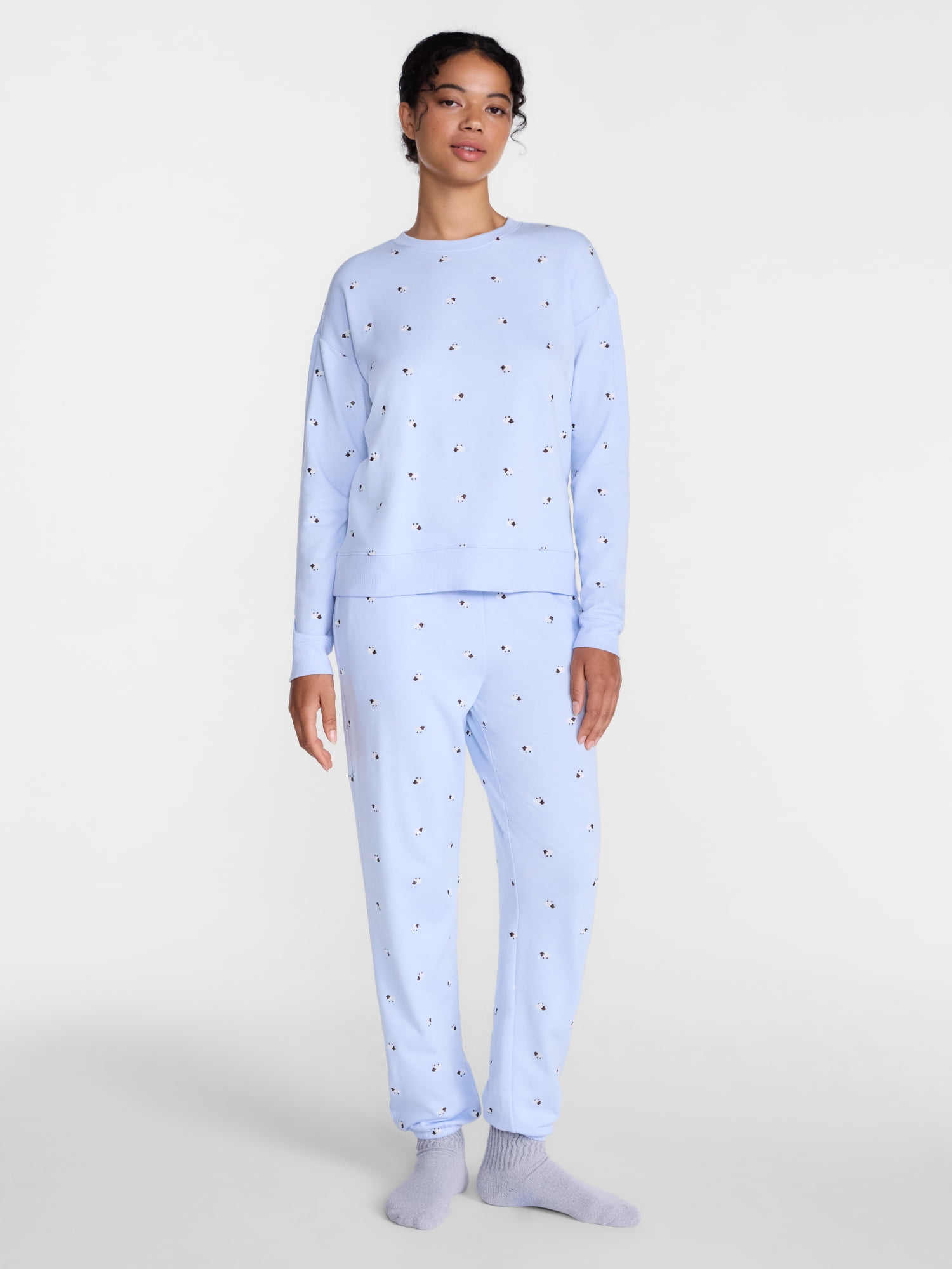Joyspun Women's Fleece Lounge Sleep Top with Long Sleeves, Sizes XS-3X