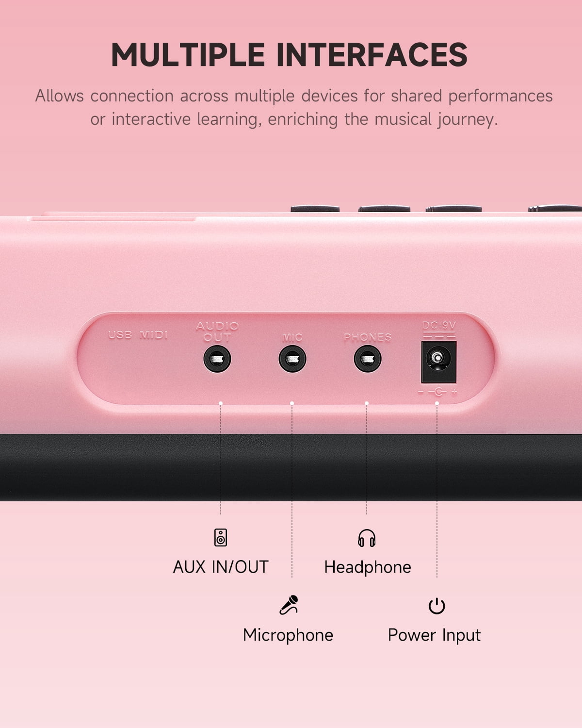 Donner DEK-100 61-Key Portable Digital Piano for Beginners, 128 Tones & Rhythms, Sustain Pedal, Auto Accompaniment, Lightweight & Compact, Pink