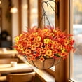 thumbnail image 6 of Artificial Fall Hanging Basket with Autumn Flowers and Greenery, Outdoor Decorative Hanging Plant for Porch Patio Balcony Garden Home Decor, 6 of 7