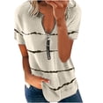 thumbnail image 2 of Babysbule Women's Tops Women Plus Size Zipper Stripe Print V-Neck Short Sleeve T-shirt Top Blouse, 2 of 5