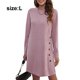 thumbnail image 2 of Vestidos de otoño para mujer con botones laterales y cuello redondo, vestido tipo túnica con vuelo, vestidos casuales (rosa), L, 2 of 6