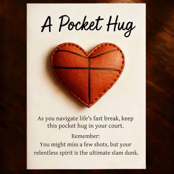 Basketball Pocket Hug with Gift Card,Sports Themed Encouragement Gifts,Heart-Shaped Sport-Themed Pocket Hug Collection Card, Christmas Gift for Family and Friends, Gray, 6.3in