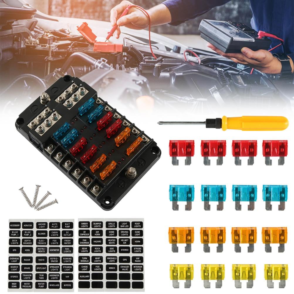 12 Way Fuse Box with Negative Terminals and Lights 12 Circuits Fuse Box