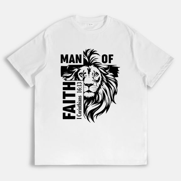 Mens Man of Faith with Lion Print Tops Faith Graphic Tees Short Sleeve Casual Pattern T-shirts White,S