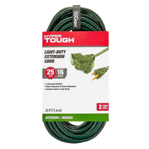 Open Box Hyper Tough 16AWGX3C 50 ft Tri-Tap Indoor and Outdoor Light Duty Extension Cord, Green