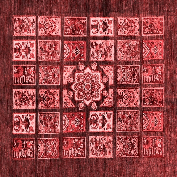 Ahgly Company Indoor Square Abstract Red Modern Area Rugs, 6' Square