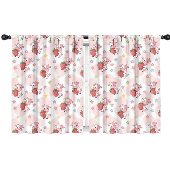 Blackout Kids Curtains,Pink Cow Strawberry Flower Pattern Childrens Insulated Curtains Set Of 2,Bedroom Essentials,Toddler Room Decor 42x54in(106x137cm)