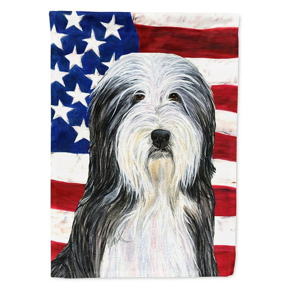USA American Flag with Bearded Collie Flag Canvas House Size
