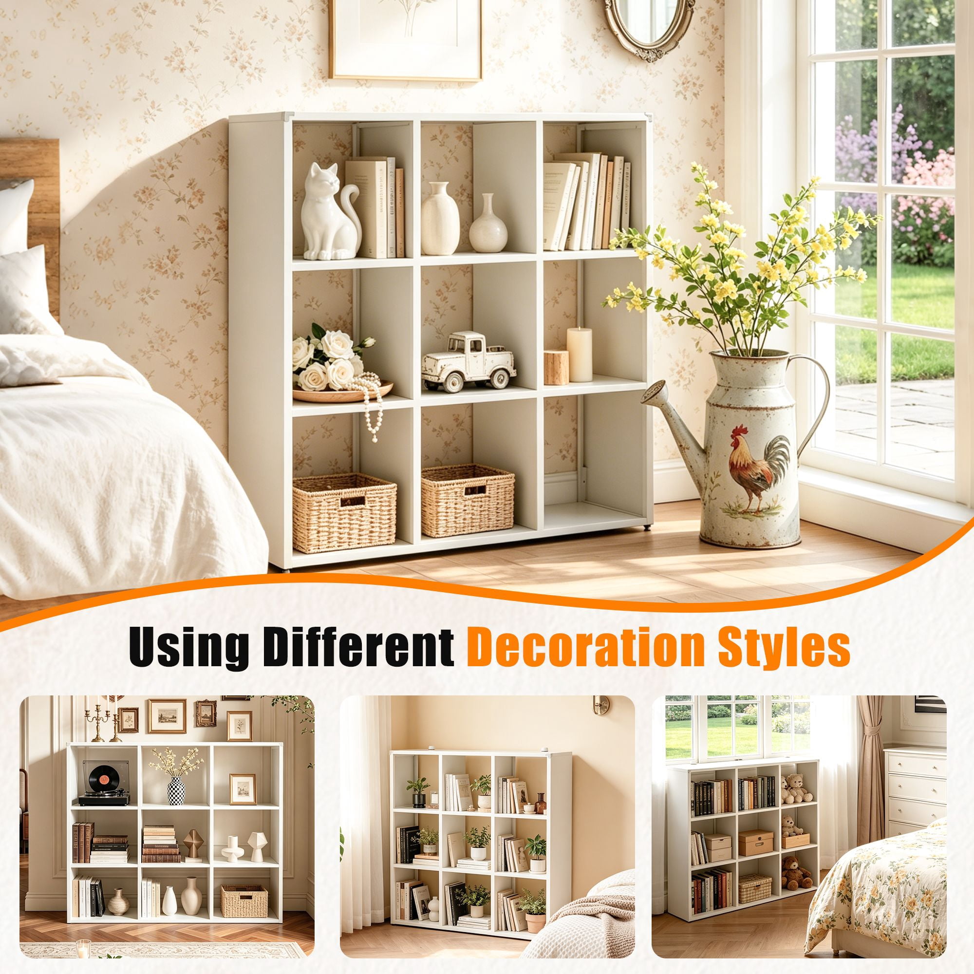 9-Cube Bookshelf, Metal Bookcase and Display Shelf Storage Organizer, for Living Room, Bedroom, Home Office