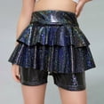 thumbnail image 2 of Ruyang Girls Pleated Metallic Shorts Shiny Sparkle Ruffle Skirts Kid Girls Scooter Skater Dance Elastic Waist Ra𝐯e Pants Tutu Skirts, 2 of 4