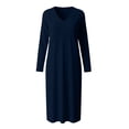 thumbnail image 7 of Lopecy-Sta Dresses for Women V-Neck Midi Shift Dress for Fall Loose Waist Casual Daily Wear, 7 of 7