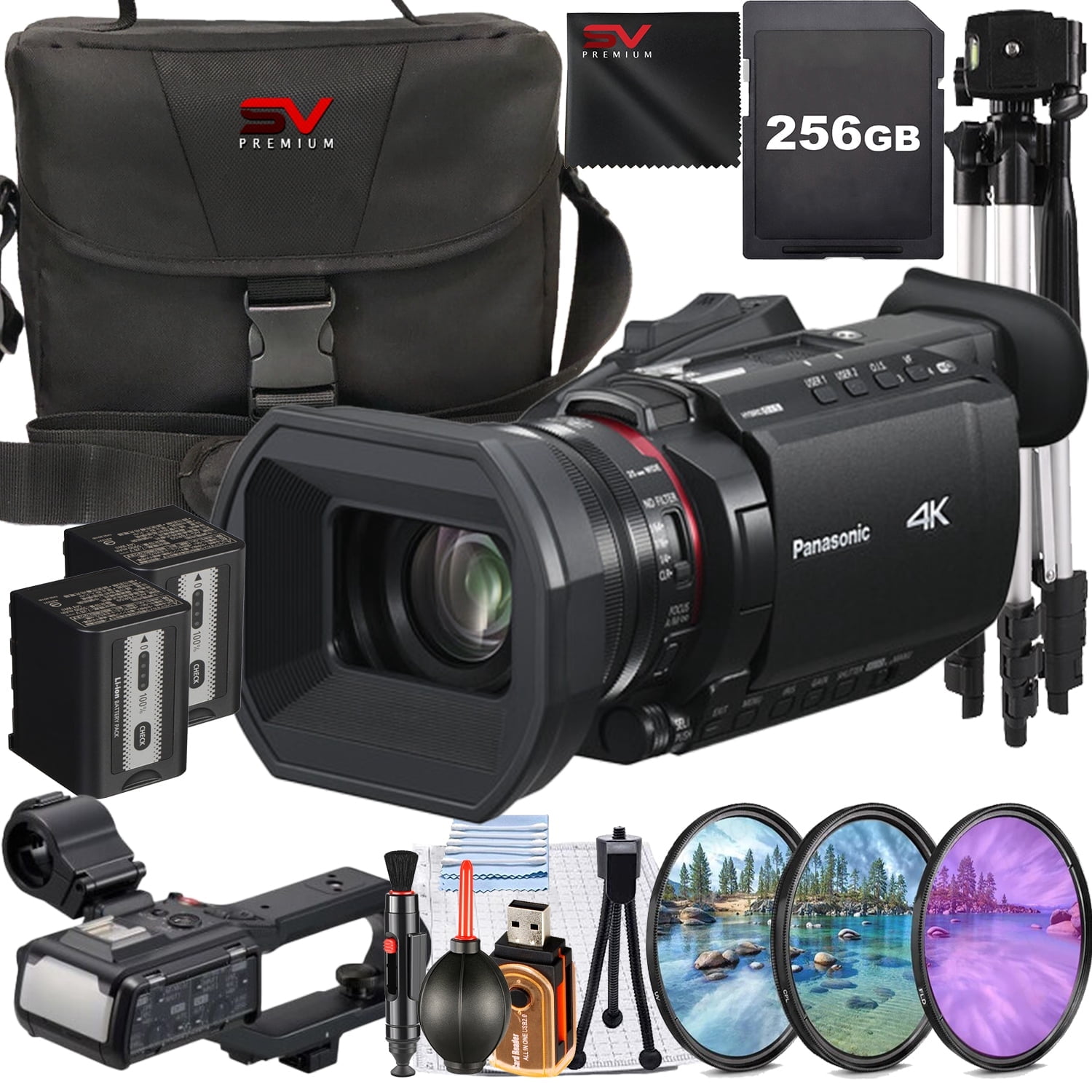 Panasonic HC-X2100 UHD 4K HDMI Lightweight Compact Camcorder with 256GB SanDisk Memory Card + Case + Filter Kit + SV Premium Accessory Bundle