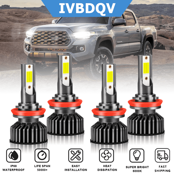 For Toyota Tacoma 2016-2020 H11 H11 LED Headlights Combo High Low Beam Conversion Kit Bright White Bulb 4Pcs