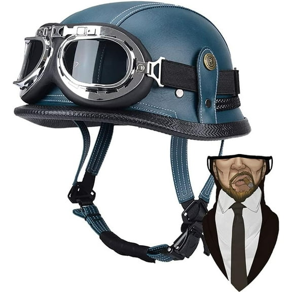 German Leather Half Face Generic, 100% DOT/ECE Approved Cap Half Shell with Goggles for Cruiser