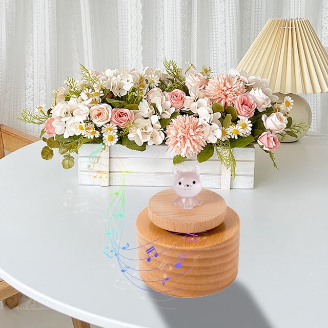TIMIFIS Rotating Instruments Mini Luminous Circular Music Box Wooden Rotating Music Box Children's Toy Ornament Boys and Girls Holiday Birthday Gift Education
