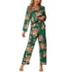 thumbnail image 1 of Pijamas de satén para mujer INSPIRE CHIC, ropa de dormir de manga larga con pantalones, conjuntos de lounge con botones y estampado floral, talla XL, verde, 1 of 5