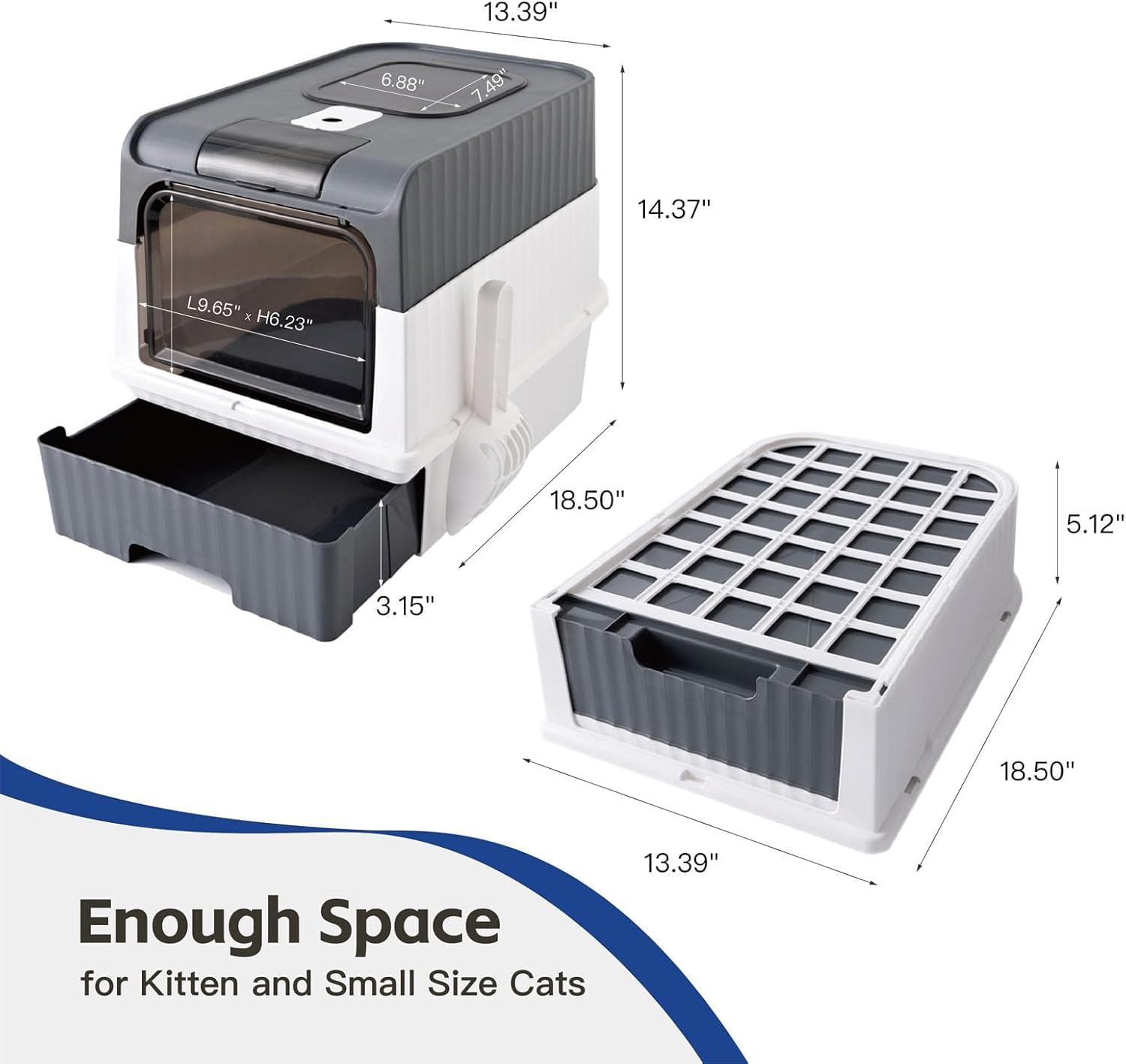 Enclosed Totally Cat Litter Box, Kitty Litter Box with Lid, Anti-Splashing Easy to Clean Drawer Type Tray, Premium Covered Kitten Litter Box, Front Entry Top Exit, 18.5x14.4x13.4 Inches