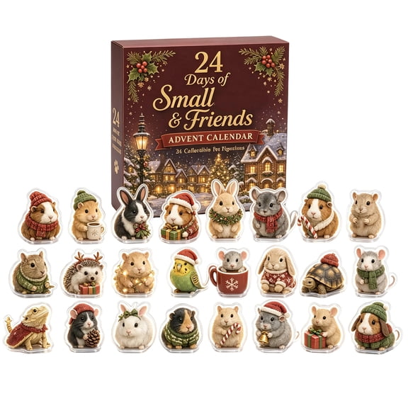 Small Animal Friends Advent Calendar, 24-Day Countdown with 24 Assorted 2D Acrylic Ornaments for Christmas Gifts and Holiday Decor