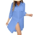 thumbnail image 4 of NMMUED Women's Swimsuit Cover Up Summer Beachwear Long Button Down Shirt Bikini Bathing Suit Beach Coverup Midi Dresses Light Blue A, 4 of 7