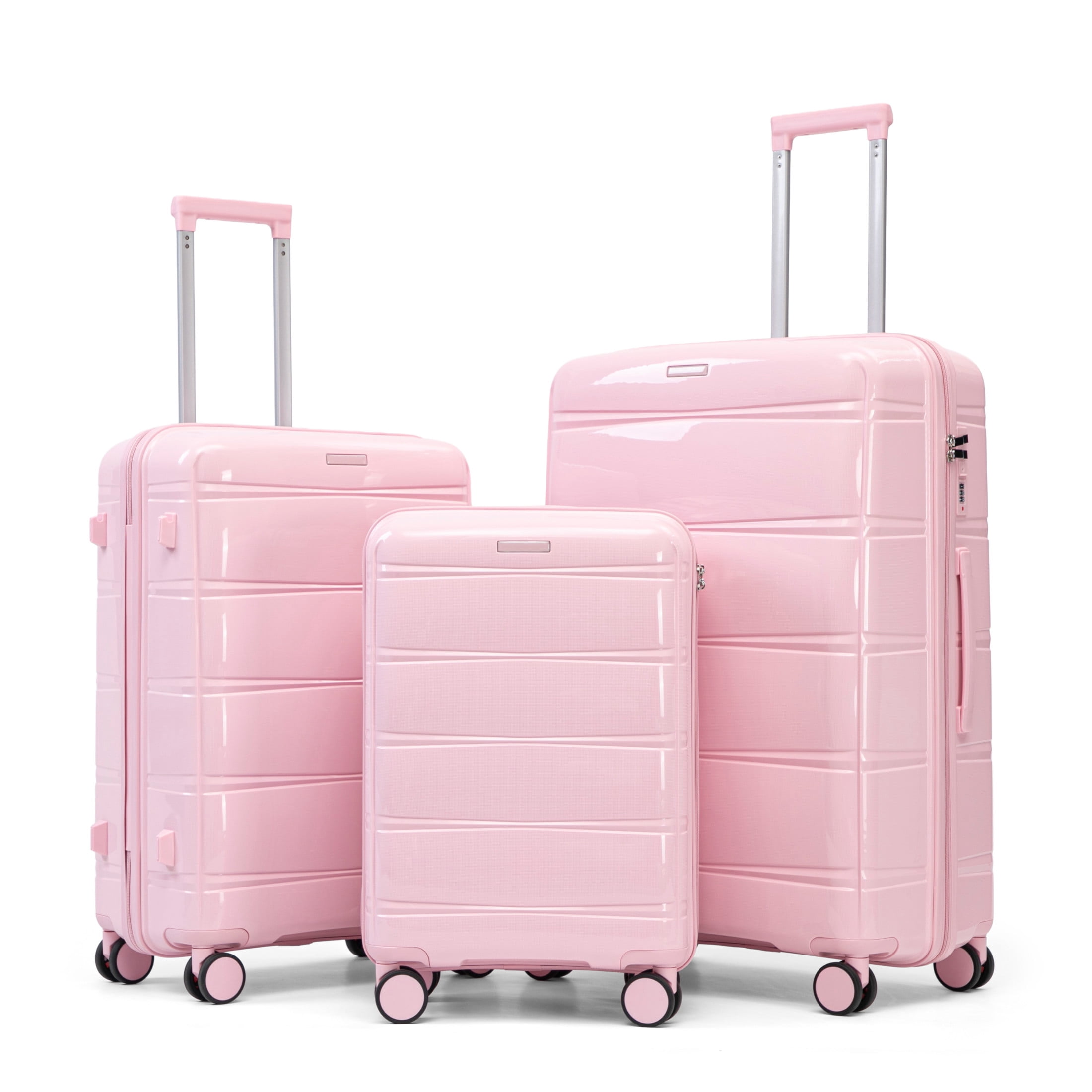 GDF Studio 3-Piece 20"/24"/28" PP Hardshell Travel Luggage Set with Spinner Wheels & Combination Lock, Pink